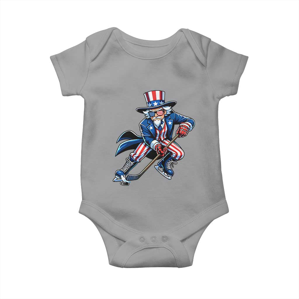 Uncle Sam Playing Hockey Patriotic Graphic Baby Onesie Funny USA Ice Hockey American Pride TS02 Sport Gray Print Your Wear