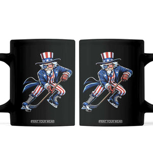 Uncle Sam Playing Hockey Patriotic Graphic Coffee Mug Funny USA Ice Hockey American Pride TS02 Black Print Your Wear