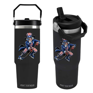 Uncle Sam Playing Hockey Patriotic Graphic Flip Straw Tumbler Funny USA Ice Hockey American Pride TS02 One Size: 30 oz Black Print Your Wear