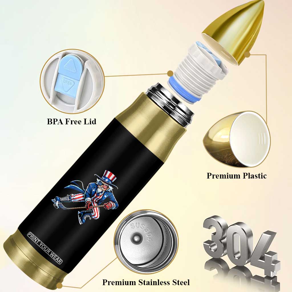 Uncle Sam Playing Hockey Patriotic Graphic Bullet Tumbler Funny USA Ice Hockey American Pride TS02 Print Your Wear
