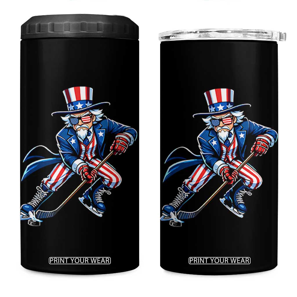 Uncle Sam Playing Hockey Patriotic Graphic 4 in 1 Can Cooler Tumbler Funny USA Ice Hockey American Pride TS02 One Size: 16 oz Black Print Your Wear