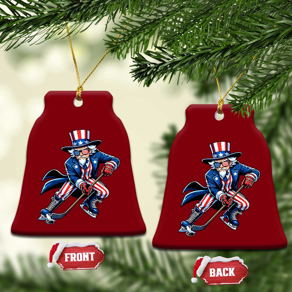 Uncle Sam Playing Hockey Patriotic Graphic Ceramic Ornament Funny USA Ice Hockey American Pride TS02 Print Your Wear