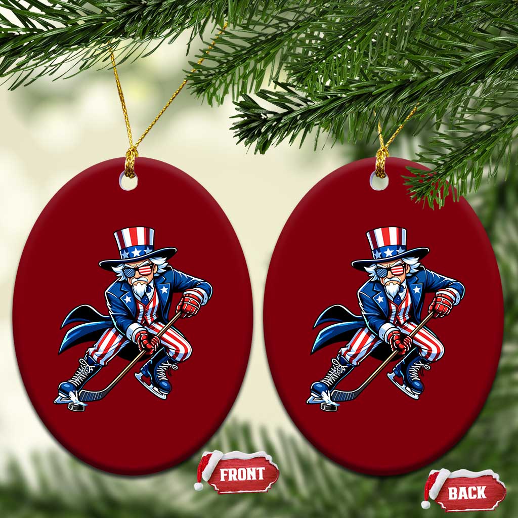 Uncle Sam Playing Hockey Patriotic Graphic Ceramic Ornament Funny USA Ice Hockey American Pride TS02 Print Your Wear