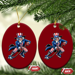 Uncle Sam Playing Hockey Patriotic Graphic Ceramic Ornament Funny USA Ice Hockey American Pride TS02 Print Your Wear