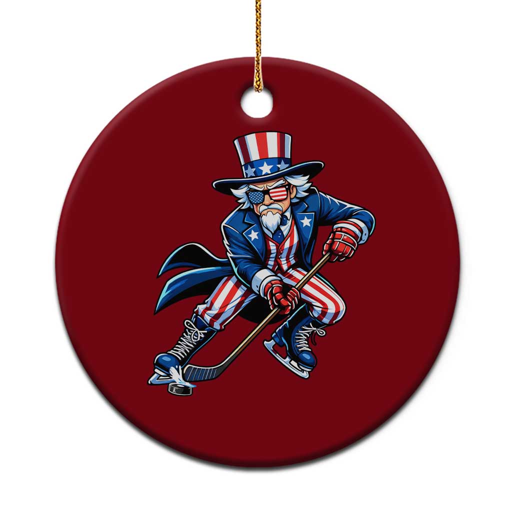 Uncle Sam Playing Hockey Patriotic Graphic Ceramic Ornament Funny USA Ice Hockey American Pride TS02 1pc Red Print Your Wear