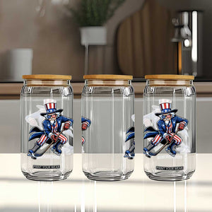Uncle Sam Playing Hockey Patriotic Graphic Glass Can Funny USA Ice Hockey American Pride TS02 Print Your Wear
