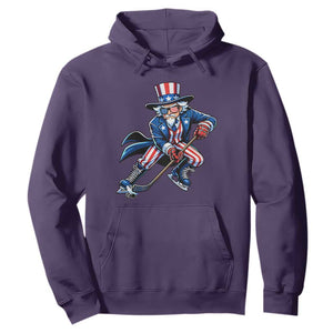 Uncle Sam Playing Hockey Patriotic Graphic Hoodie Funny USA Ice Hockey American Pride TS02 Purple Print Your Wear