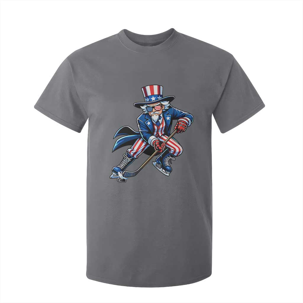 Uncle Sam Playing Hockey Patriotic Graphic T Shirt For Kid Funny USA Ice Hockey American Pride TS02 Charcoal Print Your Wear