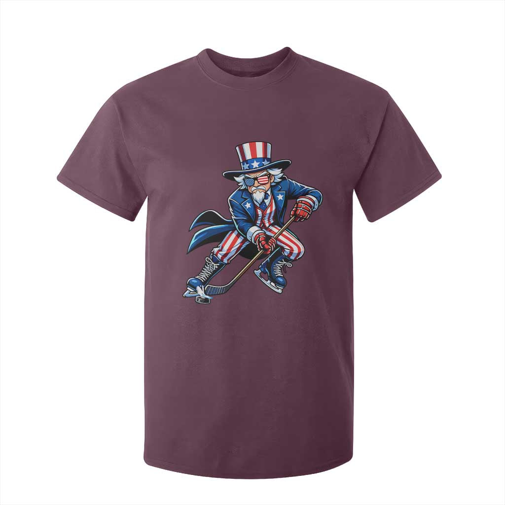 Uncle Sam Playing Hockey Patriotic Graphic T Shirt For Kid Funny USA Ice Hockey American Pride TS02 Maroon Print Your Wear