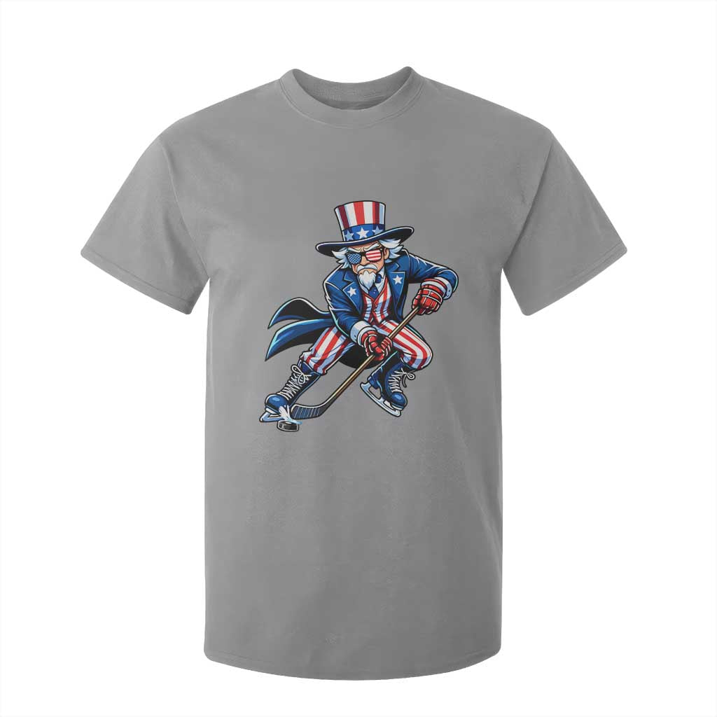 Uncle Sam Playing Hockey Patriotic Graphic T Shirt For Kid Funny USA Ice Hockey American Pride TS02 Sport Gray Print Your Wear