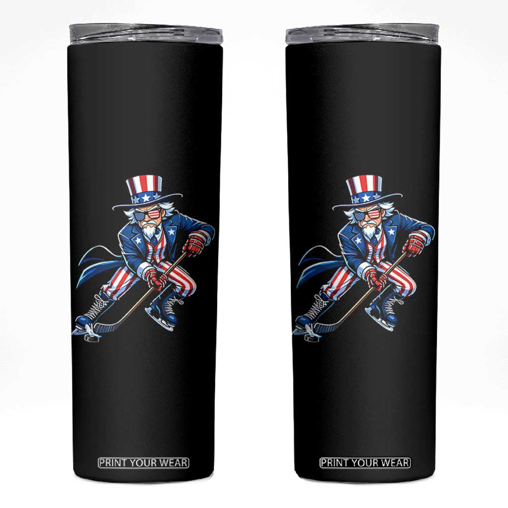 Uncle Sam Playing Hockey Patriotic Graphic Skinny Tumbler Funny USA Ice Hockey American Pride TS02 Black Print Your Wear