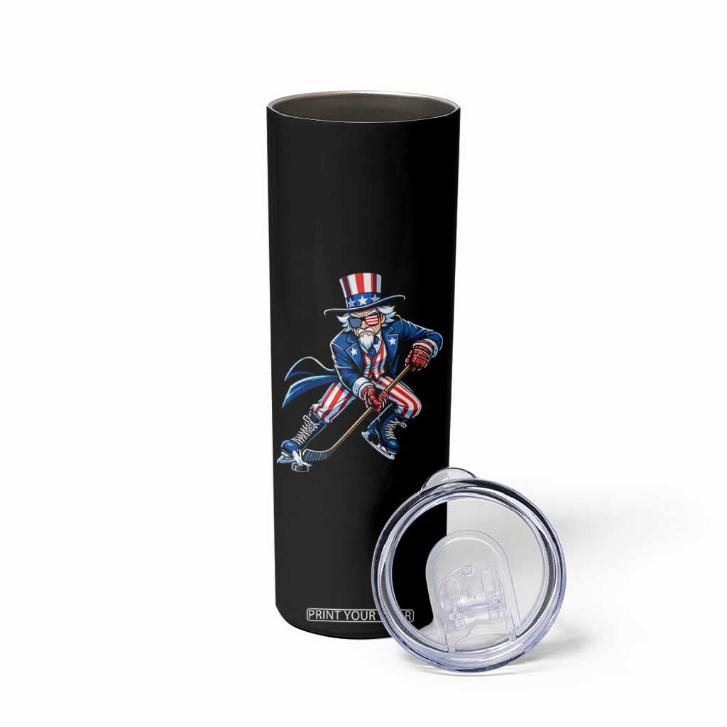 Uncle Sam Playing Hockey Patriotic Graphic Skinny Tumbler Funny USA Ice Hockey American Pride TS02 Print Your Wear