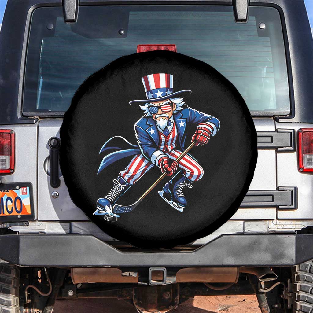 Uncle Sam Playing Hockey Patriotic Graphic Spare Tire Cover Funny USA Ice Hockey American Pride TS02 No hole Black Print Your Wear