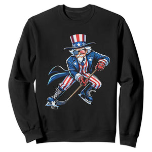 Uncle Sam Playing Hockey Patriotic Graphic Sweatshirt Funny USA Ice Hockey American Pride TS02 Black Print Your Wear