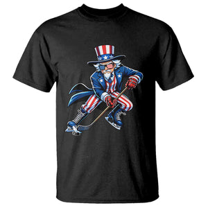 Uncle Sam Playing Hockey Patriotic Graphic T Shirt Funny USA Ice Hockey American Pride