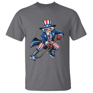 Uncle Sam Playing Hockey Patriotic Graphic T Shirt Funny USA Ice Hockey American Pride TS02 Charcoal Print Your Wear