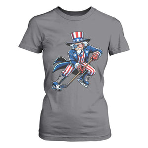 Uncle Sam Playing Hockey Patriotic Graphic T Shirt For Women Funny USA Ice Hockey American Pride TS02 Charcoal Print Your Wear