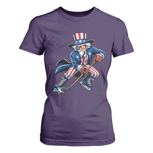 Uncle Sam Playing Hockey Patriotic Graphic T Shirt For Women Funny USA Ice Hockey American Pride TS02 Purple Print Your Wear