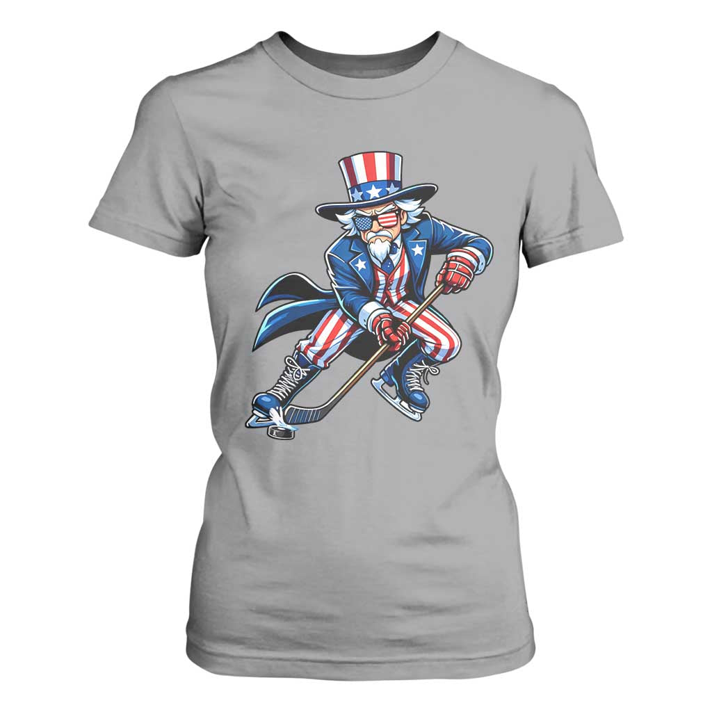 Uncle Sam Playing Hockey Patriotic Graphic T Shirt For Women Funny USA Ice Hockey American Pride TS02 Sport Gray Print Your Wear