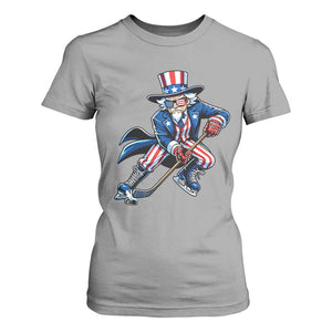 Uncle Sam Playing Hockey Patriotic Graphic T Shirt For Women Funny USA Ice Hockey American Pride TS02 Sport Gray Print Your Wear