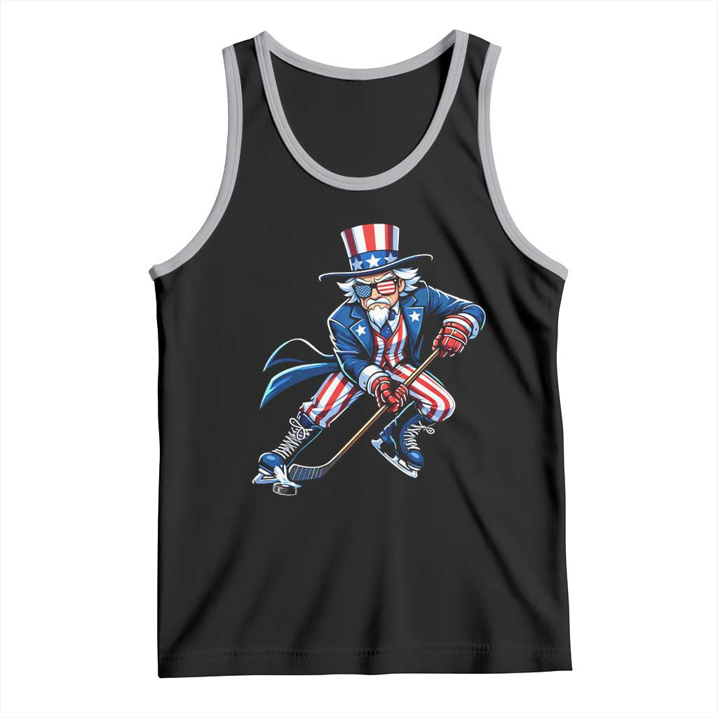 Uncle Sam Playing Hockey Patriotic Graphic Tank Top Funny USA Ice Hockey American Pride TS02 Black Athletic Heather Print Your Wear