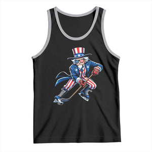 Uncle Sam Playing Hockey Patriotic Graphic Tank Top Funny USA Ice Hockey American Pride TS02 Black Athletic Heather Print Your Wear