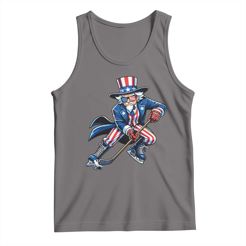 Uncle Sam Playing Hockey Patriotic Graphic Tank Top Funny USA Ice Hockey American Pride TS02 Deep Heather Print Your Wear