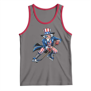 Uncle Sam Playing Hockey Patriotic Graphic Tank Top Funny USA Ice Hockey American Pride TS02 Deep Heather Red Print Your Wear