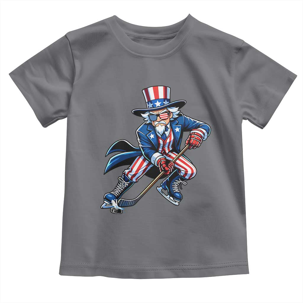 Uncle Sam Playing Hockey Patriotic Graphic Toddler T Shirt Funny USA Ice Hockey American Pride TS02 Charcoal Print Your Wear