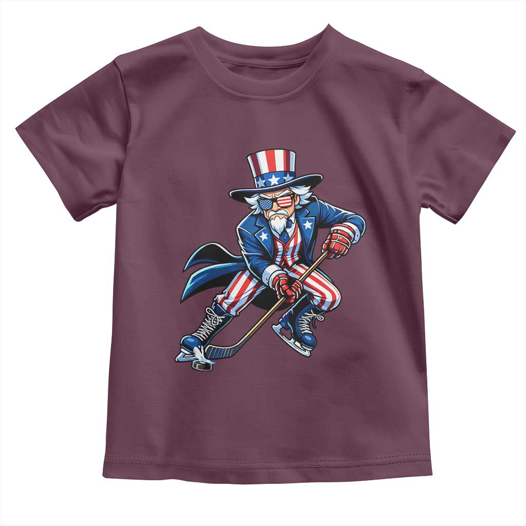 Uncle Sam Playing Hockey Patriotic Graphic Toddler T Shirt Funny USA Ice Hockey American Pride TS02 Maroon Print Your Wear