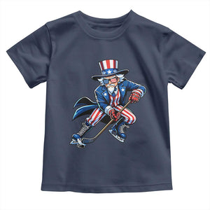 Uncle Sam Playing Hockey Patriotic Graphic Toddler T Shirt Funny USA Ice Hockey American Pride TS02 Navy Print Your Wear
