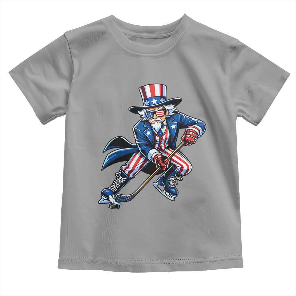 Uncle Sam Playing Hockey Patriotic Graphic Toddler T Shirt Funny USA Ice Hockey American Pride TS02 Sport Gray Print Your Wear
