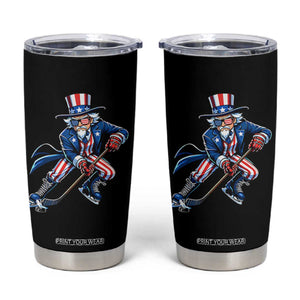 Uncle Sam Playing Hockey Patriotic Graphic Tumbler Cup Funny USA Ice Hockey American Pride TS02 Black Print Your Wear