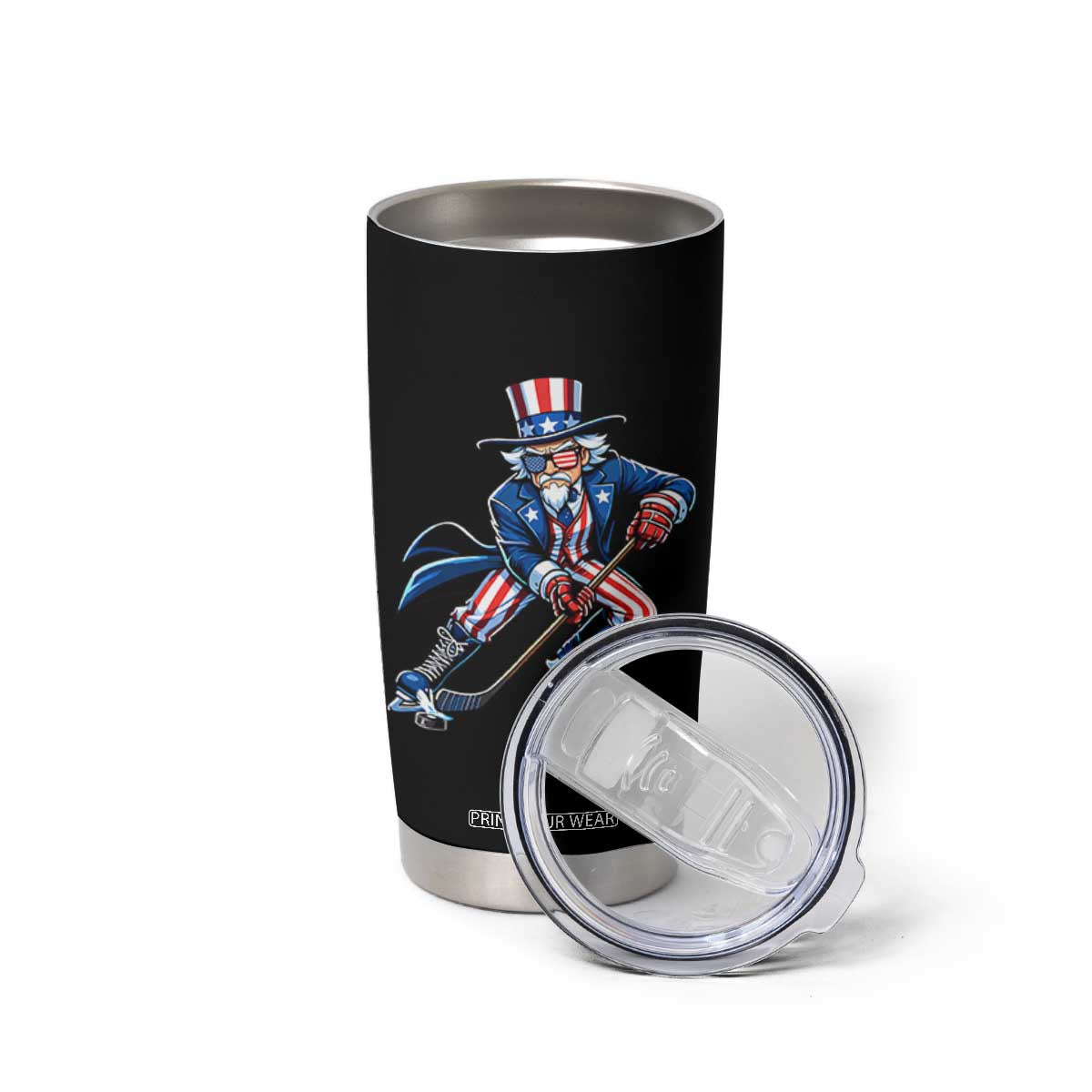 Uncle Sam Playing Hockey Patriotic Graphic Tumbler Cup Funny USA Ice Hockey American Pride TS02 Print Your Wear