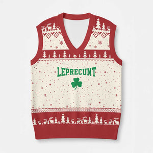 Leprecunt Bold Shamrock Graphic V-Neck Knit Sweater Vest Funny Irish St Patricks Day Party Adult Humor TS02 Beige Red Print Your Wear