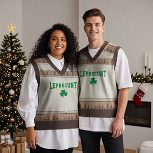 Leprecunt Bold Shamrock Graphic V-Neck Knit Sweater Vest Funny Irish St Patricks Day Party Adult Humor TS02 Mocha Mousse Print Your Wear
