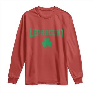 Leprecunt Bold Shamrock Graphic Long Sleeve Shirt Funny Irish St Patricks Day Party Adult Humor TS02 Red Print Your Wear