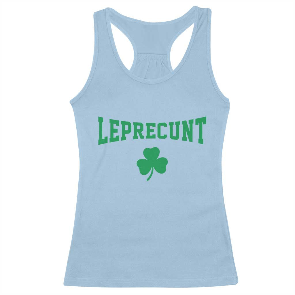 Leprecunt Bold Shamrock Graphic Racerback Tank Top Funny Irish St Patricks Day Party Adult Humor TS02 Light Blue Print Your Wear