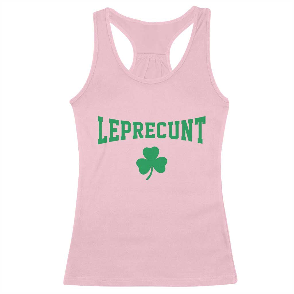 Leprecunt Bold Shamrock Graphic Racerback Tank Top Funny Irish St Patricks Day Party Adult Humor TS02 Light Pink Print Your Wear