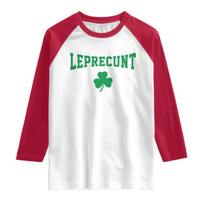 Leprecunt Bold Shamrock Graphic Raglan Shirt Funny Irish St Patricks Day Party Adult Humor TS02 White Red Print Your Wear