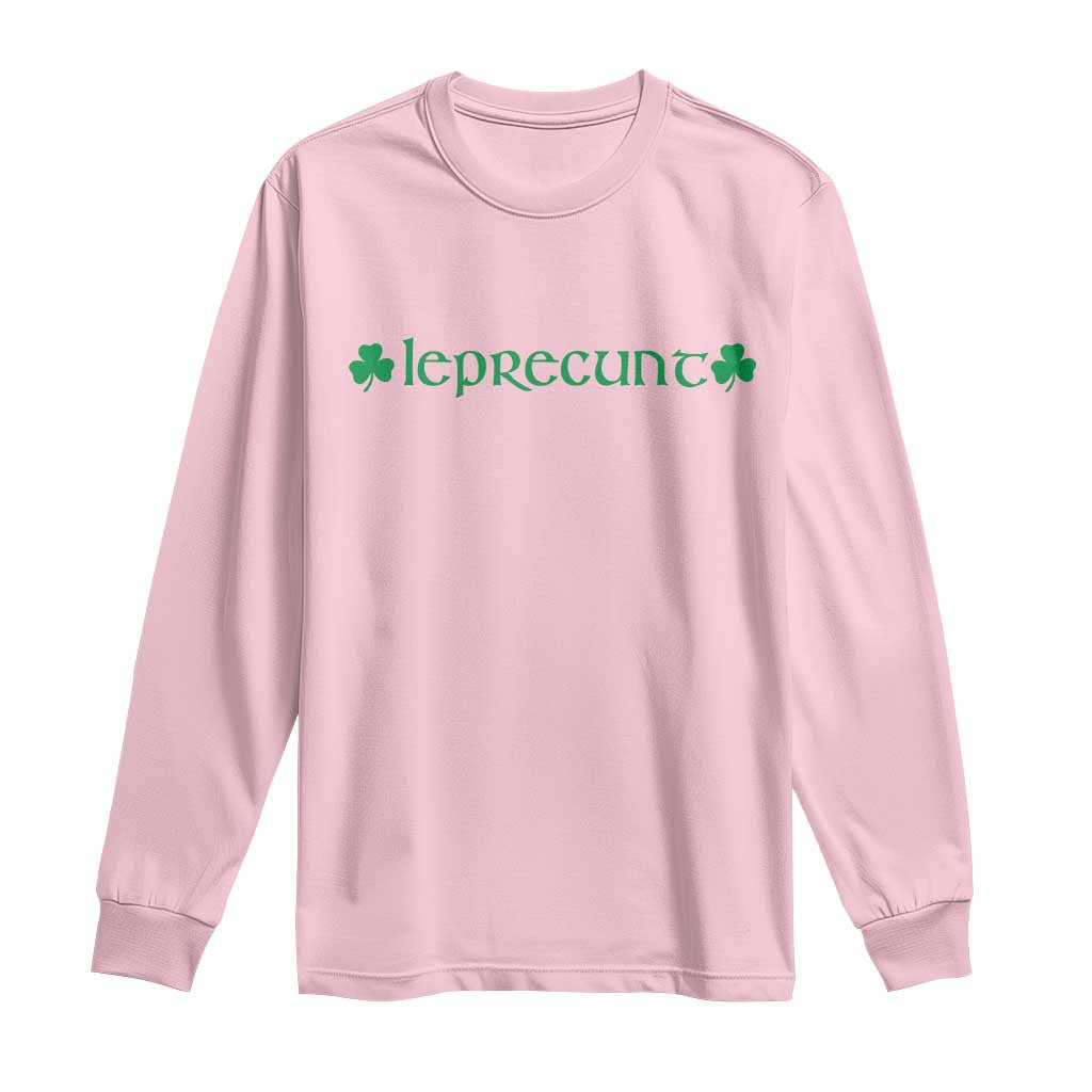 Leprecunt Celtic Style Shamrock Graphic Long Sleeve Shirt Edgy Irish Adult Humor for St Patricks Day TS02 Light Pink Print Your Wear