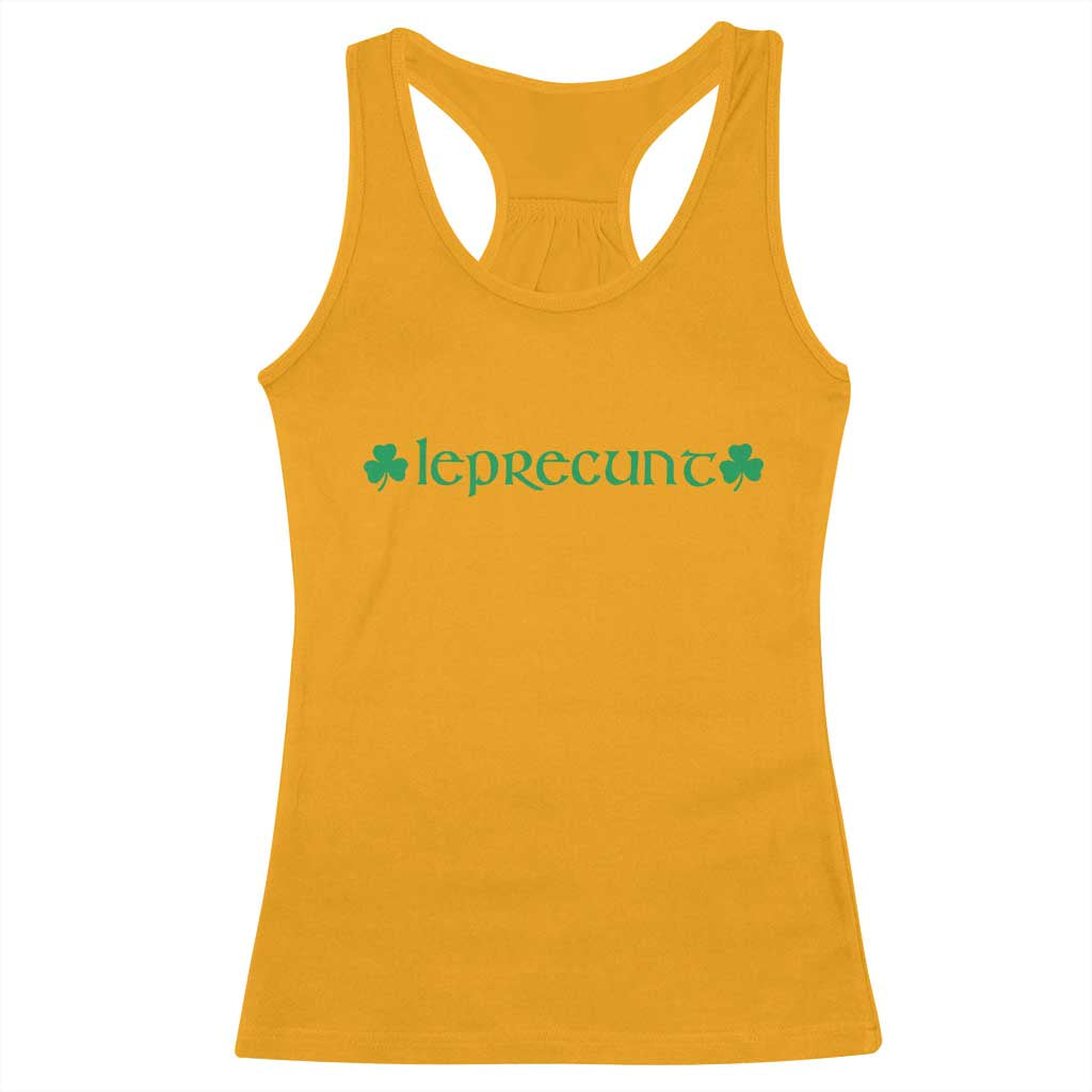 Leprecunt Celtic Style Shamrock Graphic Racerback Tank Top Edgy Irish Adult Humor for St Patricks Day TS02 Gold Print Your Wear