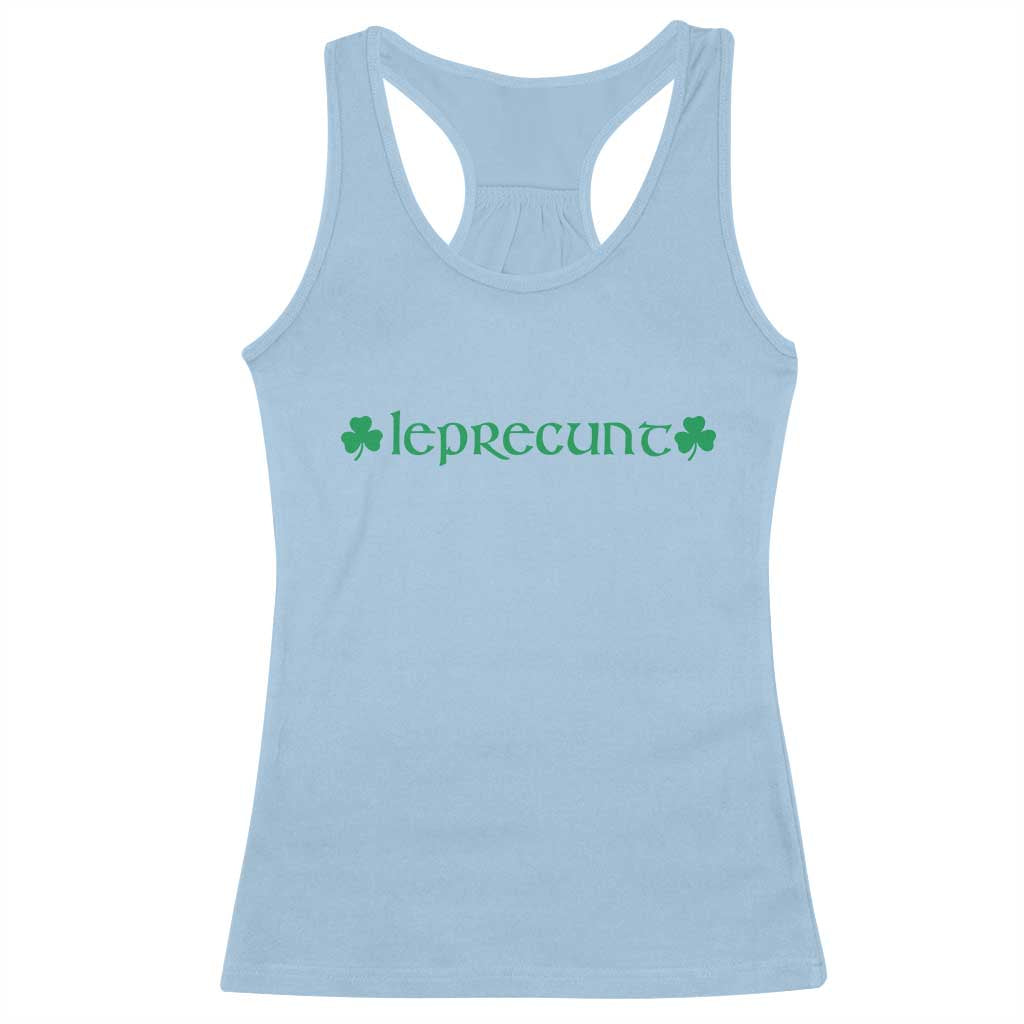 Leprecunt Celtic Style Shamrock Graphic Racerback Tank Top Edgy Irish Adult Humor for St Patricks Day TS02 Light Blue Print Your Wear