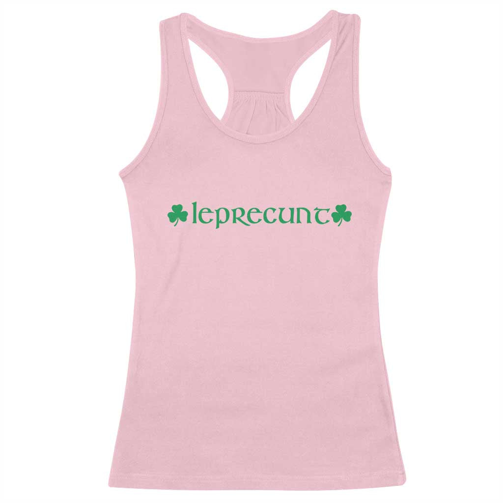 Leprecunt Celtic Style Shamrock Graphic Racerback Tank Top Edgy Irish Adult Humor for St Patricks Day TS02 Light Pink Print Your Wear