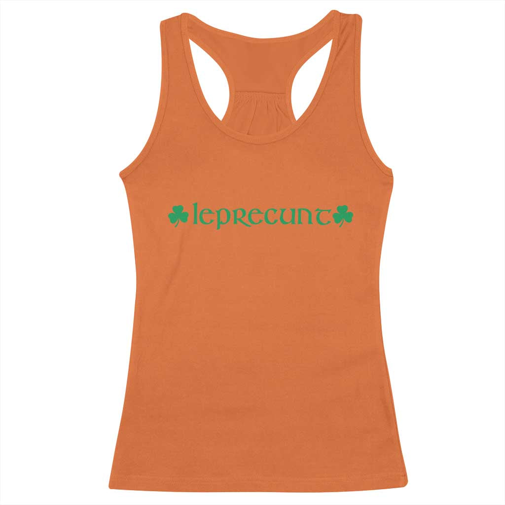 Leprecunt Celtic Style Shamrock Graphic Racerback Tank Top Edgy Irish Adult Humor for St Patricks Day TS02 Orange Print Your Wear