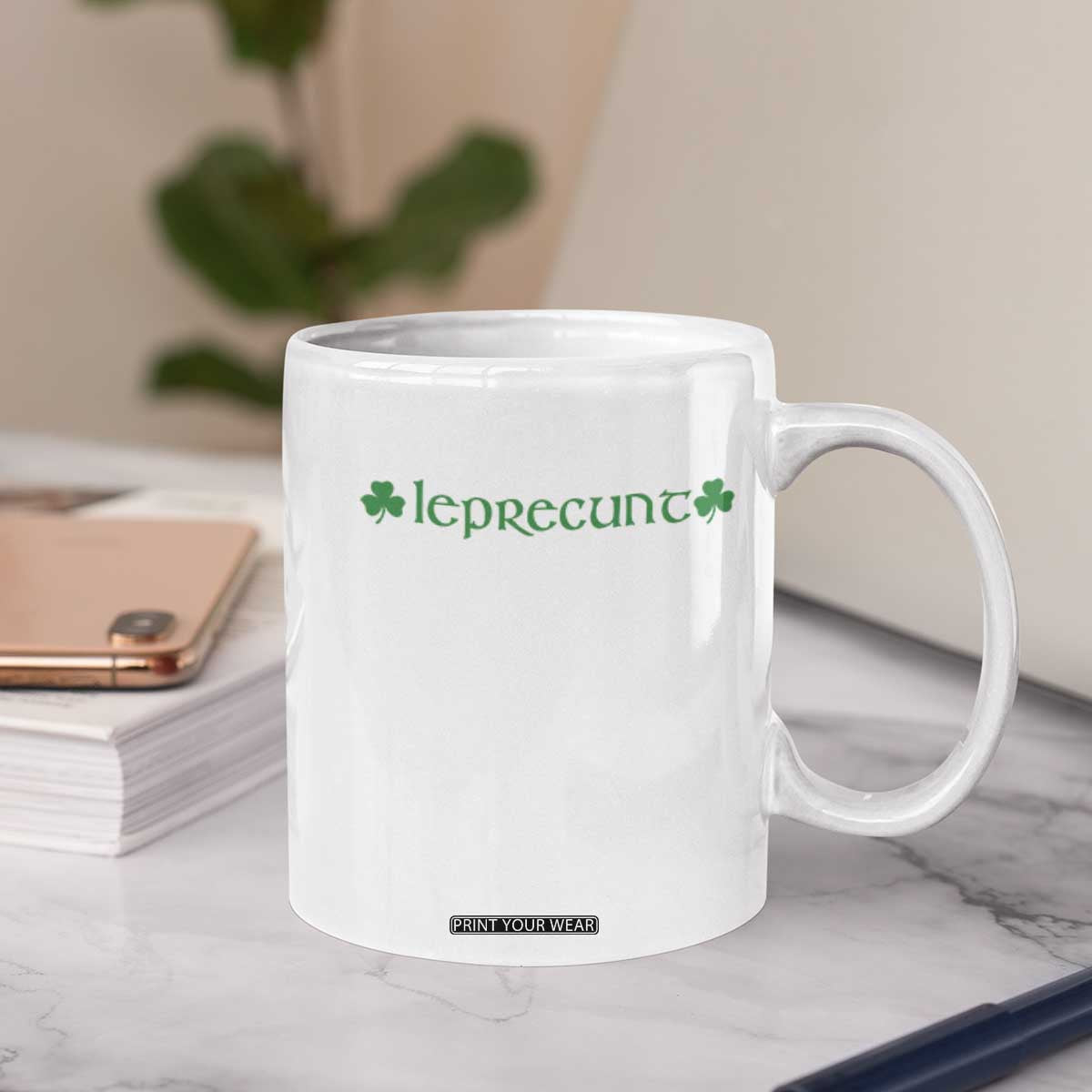 Leprecunt Celtic Style Shamrock Graphic Coffee Mug Edgy Irish Adult Humor for St Patricks Day TS02 Print Your Wear