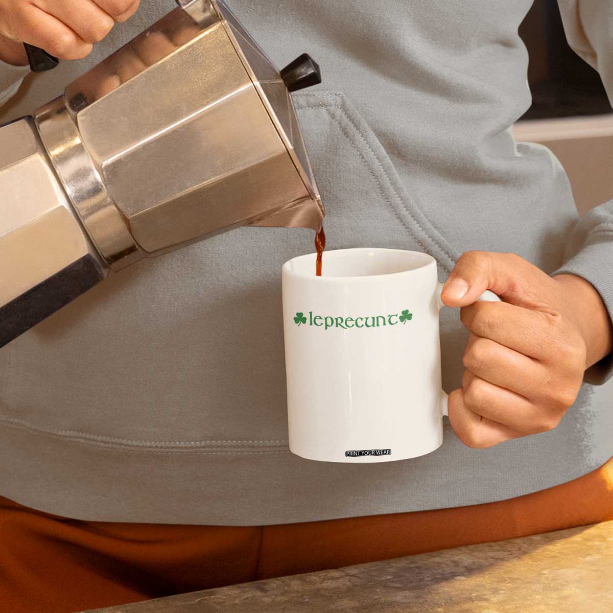 Leprecunt Celtic Style Shamrock Graphic Coffee Mug Edgy Irish Adult Humor for St Patricks Day TS02 Print Your Wear