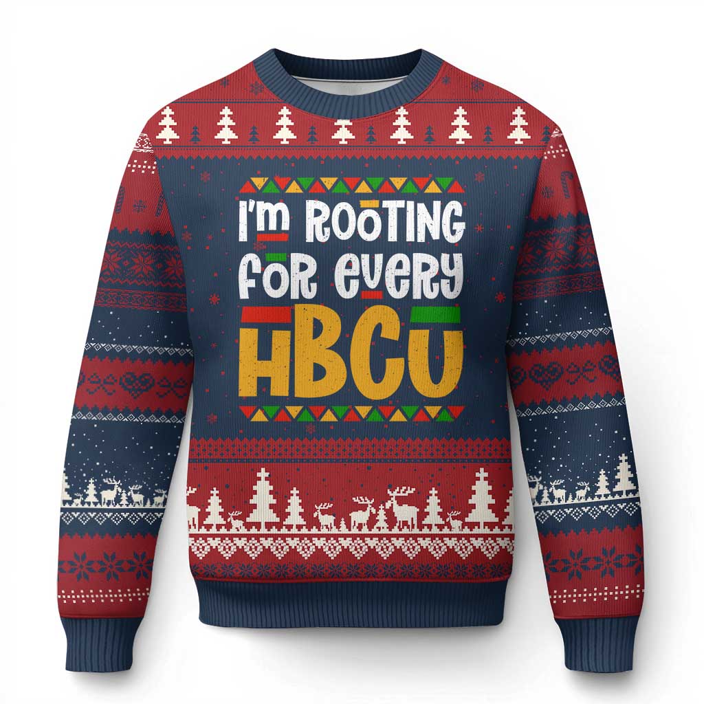 I’m Rooting for Every HBCU Ugly Christmas Sweater Black Pride Support Alumni Students Culture Lovers TS02 Navy Red Print Your Wear