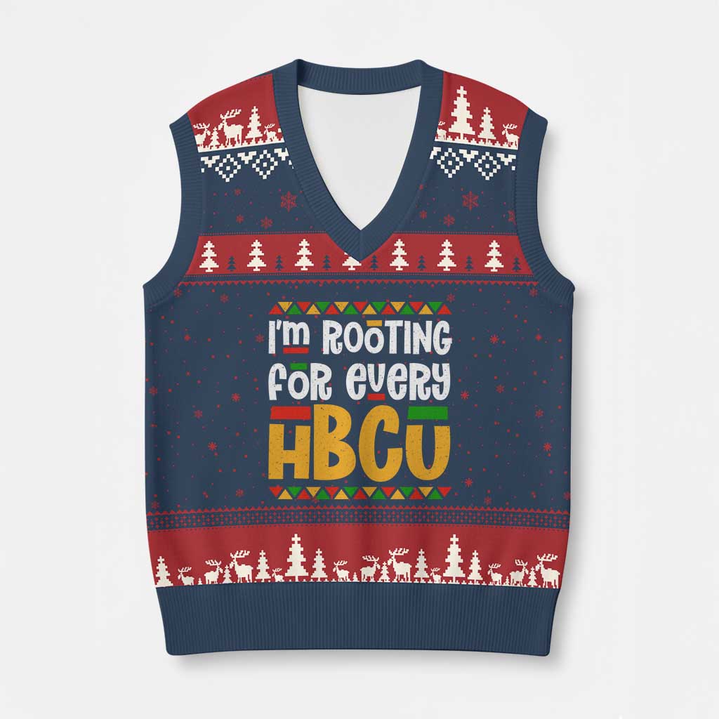 I’m Rooting for Every HBCU V-Neck Knit Sweater Vest Black Pride Support Alumni Students Culture Lovers TS02 Navy Red Print Your Wear