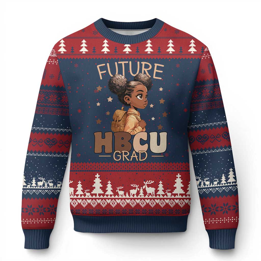 Future HBCU Grad Black Girl Ugly Christmas Sweater College Bound Pride Black Excellence Supporters TS02 Navy Red Print Your Wear